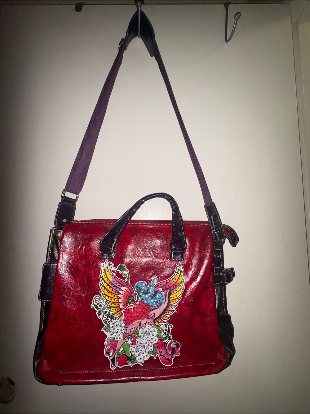 True Love Freedom Red Laptop Bag Rhinestone Studded Edgy Fierce Design Pockets